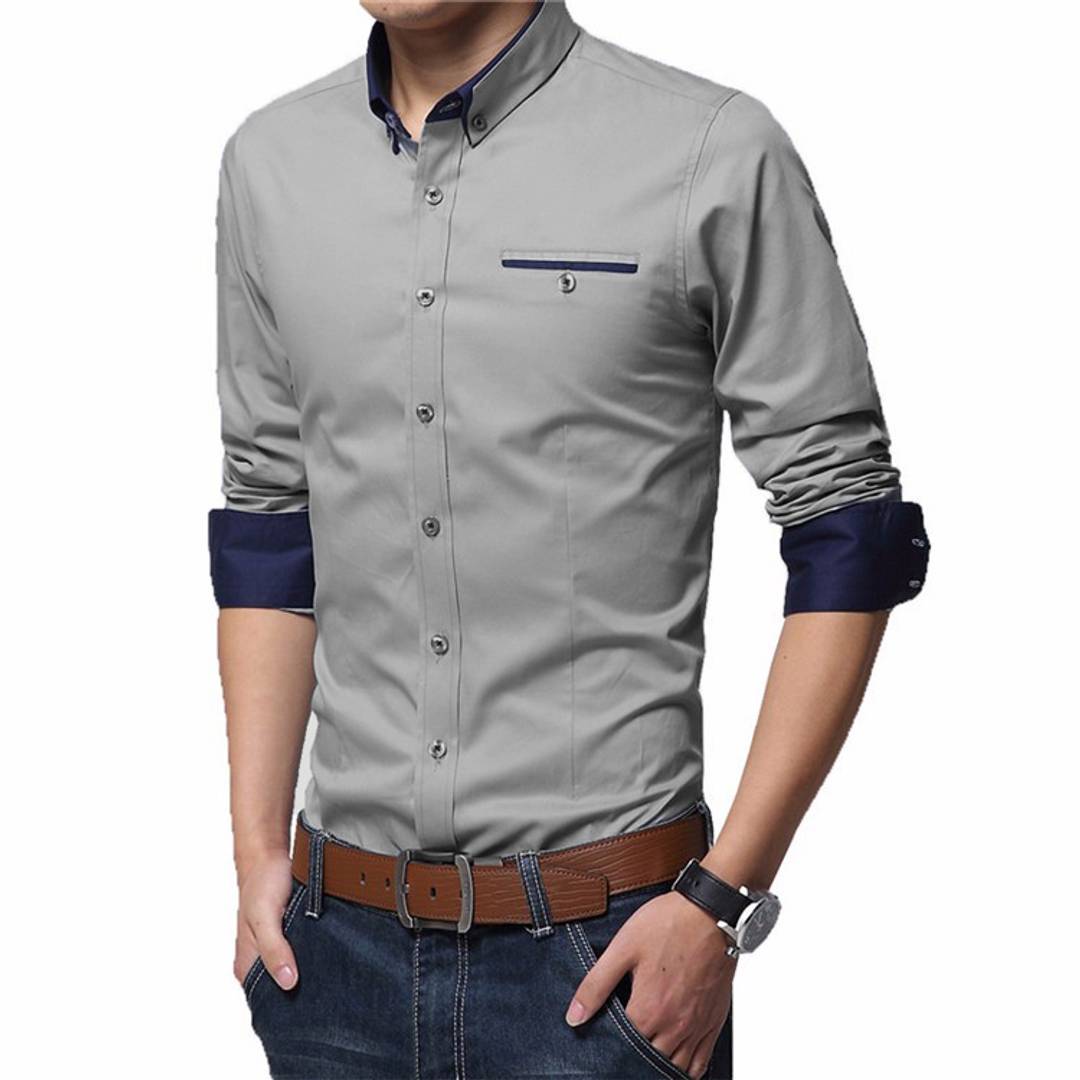 Grey Solid Cotton Slim Fit Casual Shirt