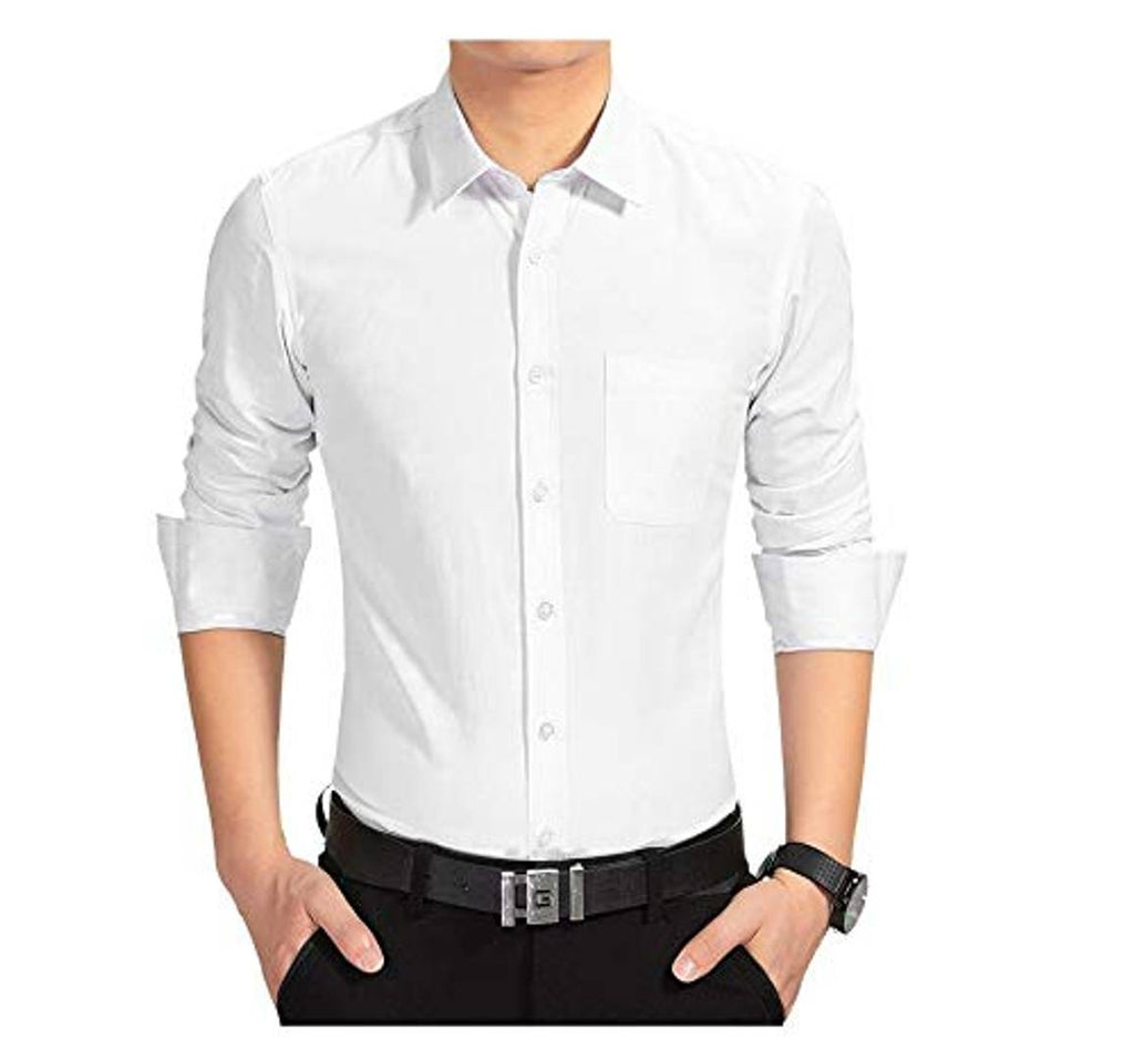 White Solid Cotton Slim Fit Casual Shirt