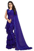 Blue Solid Georgette Ruffle Saree