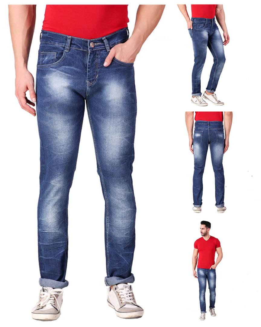 Men's Blue Denim Regular Fit Mid-Rise Jeans