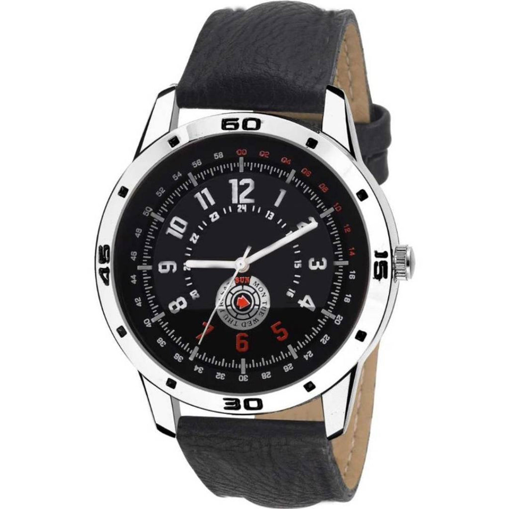 New Black Synthetic Leather Analog Wrist Watch for Men