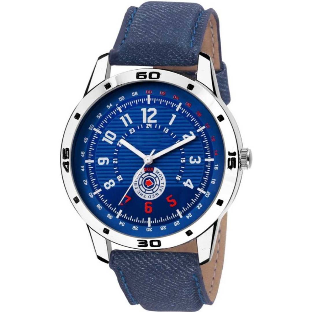 New Blue Synthetic Leather Analog Wrist Watch for Men