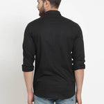 Black Solid Cotton Long Sleeves Casual Shirt