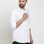 White Solid Cotton Long Sleeves Casual Shirt