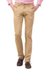 Beige Cotton Blend Mid-Rise Regular Fit Trousers for Men's