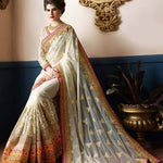 Designer Half Half White Color Net And Georgette Bollywood Saree