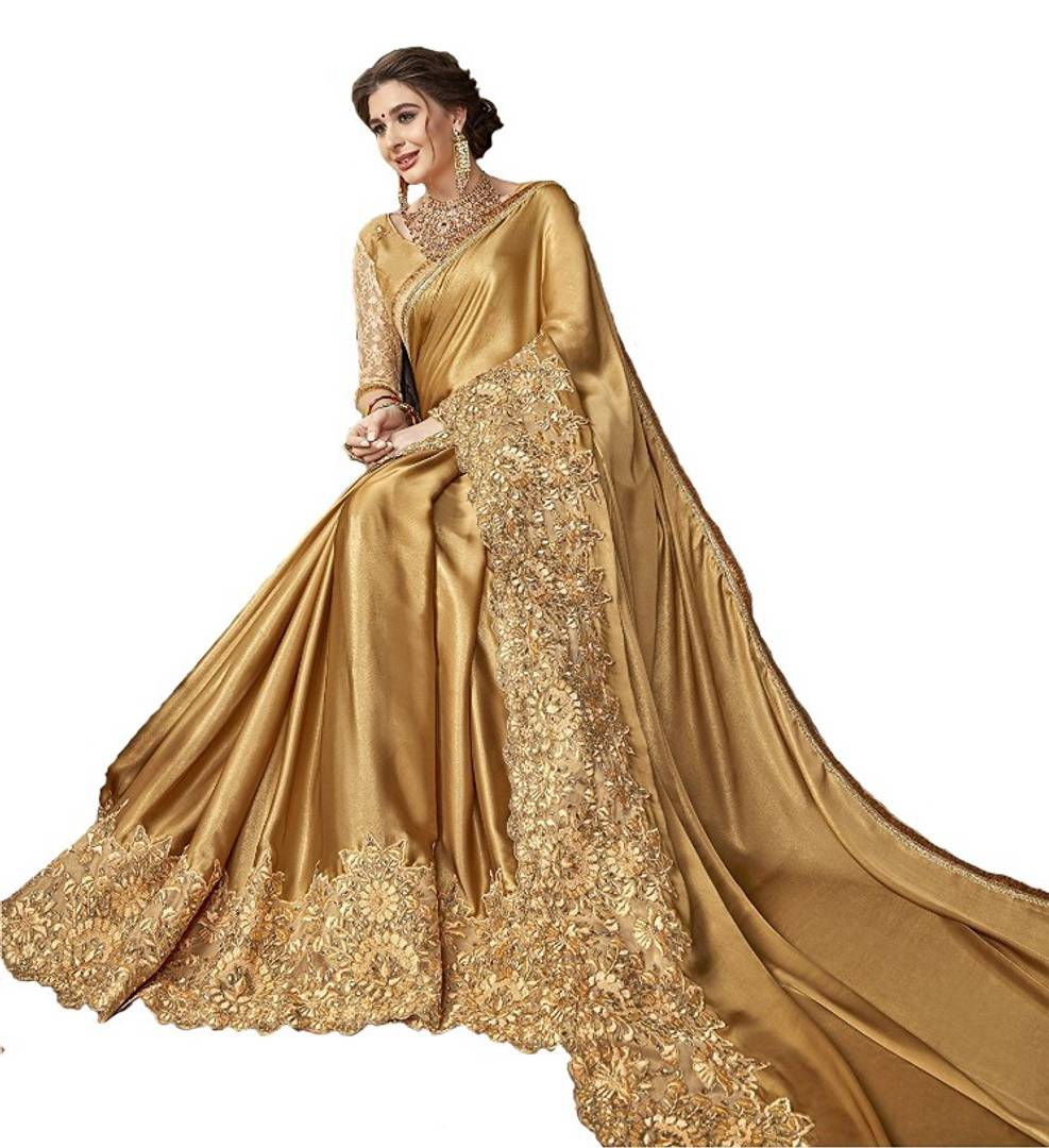 Designer Golden Color Malai Silk Bollywood Saree