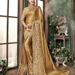 Designer Golden Color Malai Silk Bollywood Saree