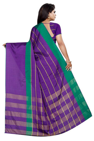 Purple Striped Cotton Silk Saree with Blouse piece