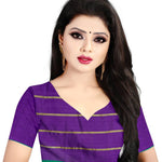 Purple Striped Cotton Silk Saree with Blouse piece