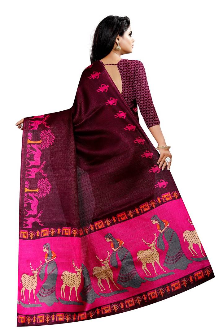 Purple Printed Khadi Silk Saree with Blouse piece