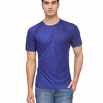 Men's Blue Solid Polyester Round Neck T-Shirt