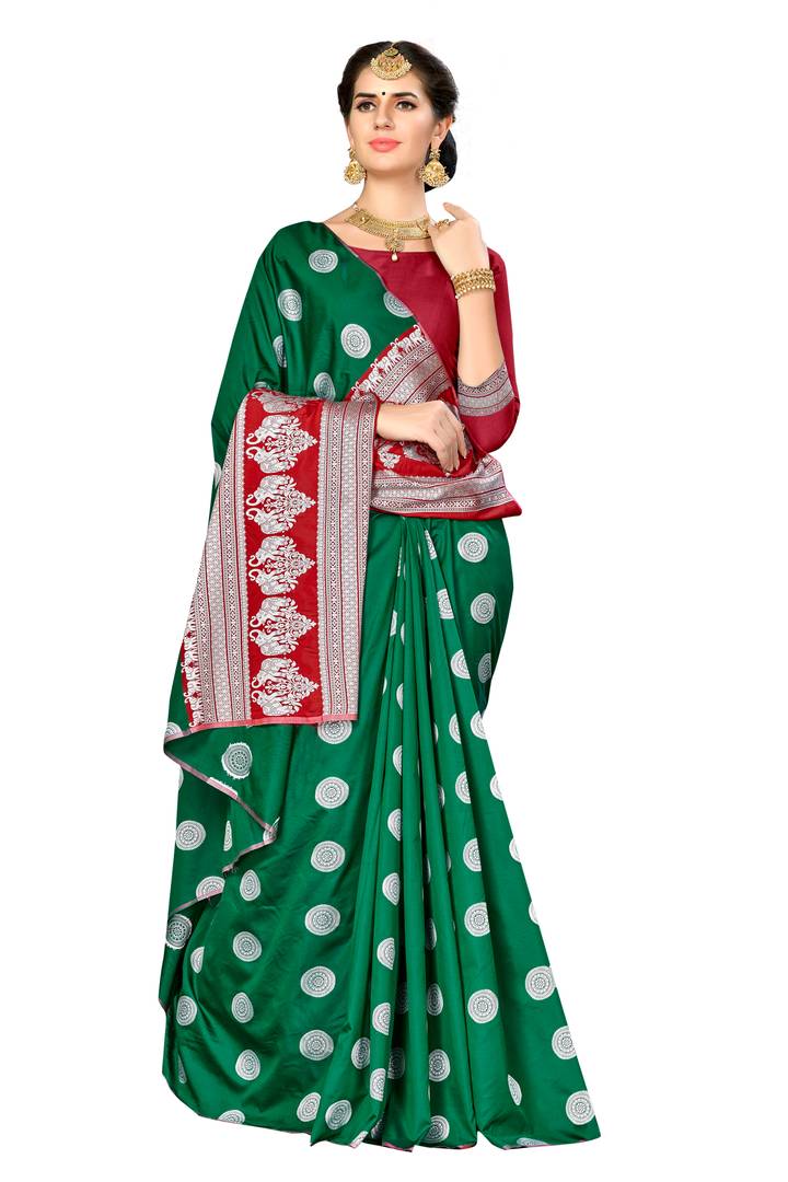 Green Woven Design Art Silk Saree with Blouse piece