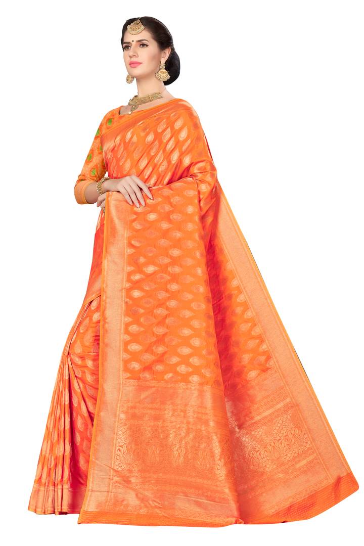 Orange Woven Design Art Silk Saree with Blouse piece