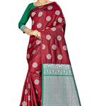Maroon Woven Design Silk Blend Saree with Blouse piece