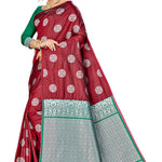 Maroon Woven Design Silk Blend Saree with Blouse piece