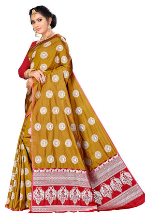 Brown Woven Design Silk Blend Saree with Blouse piece