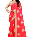 Pink Georgette Embroidered Saree With Blouse Piece