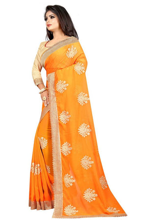 Yellow Georgette Embroidered Saree With Blouse Piece