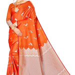 Orange Woven Design Silk Blend Saree with Blouse piece