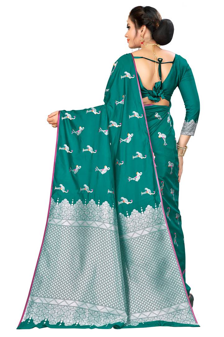 Green Woven Design Silk Blend Saree with Blouse piece