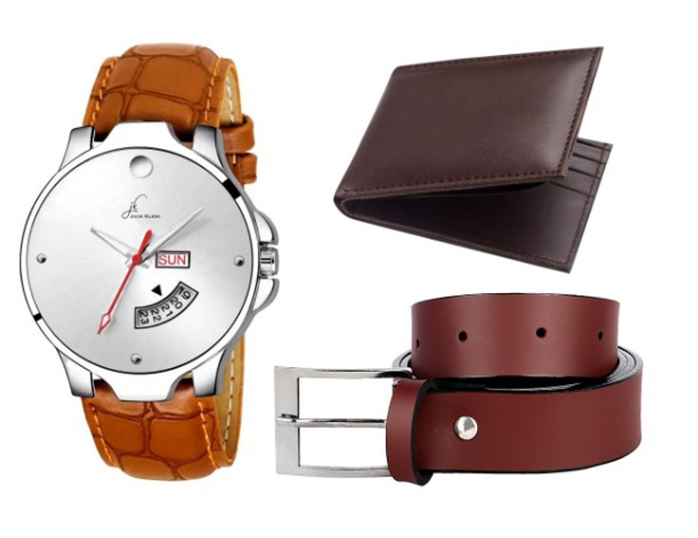 Combo Of Formal And Elegant Brown Day And Date Working Watch & Get Free Belt With Wallet