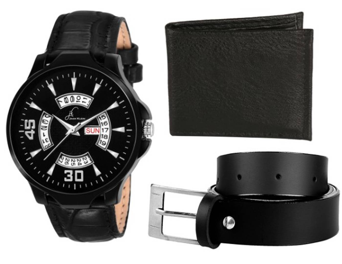 Combo Of Formal And Elegant Black Day And Date Working Watch & Get Free Black Belt With Wallet