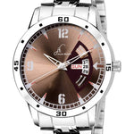 Combo Of Metal Brown Day And Date Working Watch & Get Free Belt With Wallet