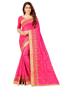 Pink Silk Embroidered Saree With Blouse Piece