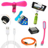 Combo Of Selfie Stick With OTG, Aux Cable, USB Fan, Data Cable & USB Light