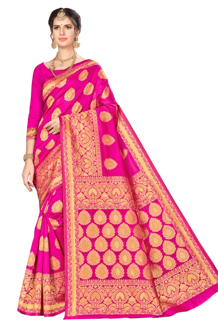 Pink Art Silk Woven Designsaree With Blouse Piece