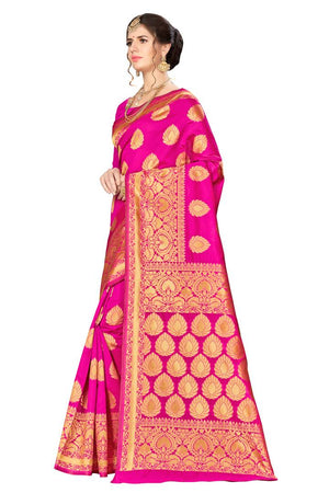 Pink Art Silk Woven Designsaree With Blouse Piece