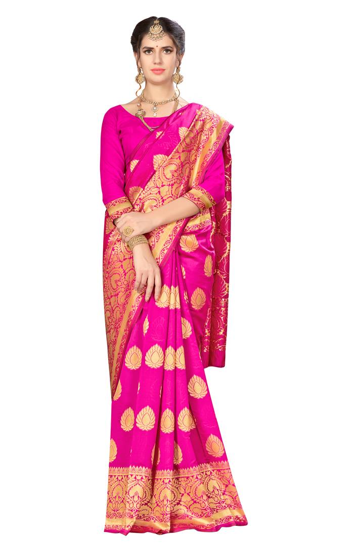 Pink Art Silk Woven Designsaree With Blouse Piece