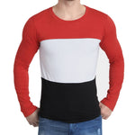 Red White Cotton Colorblocked Full Sleeve T-Shirt