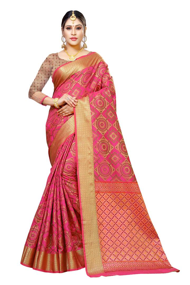 Pink Woven Design Cotton Silk Saree with Blouse piece