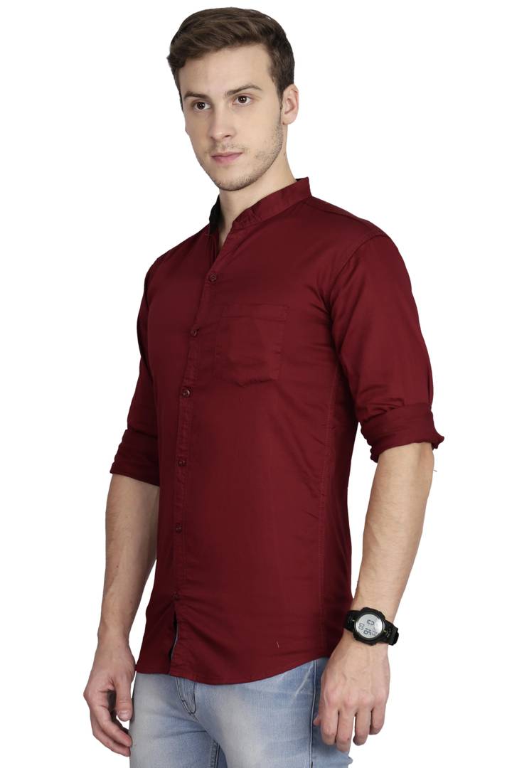 Chinese Mandarin Collar Shirt For Men - Maroon