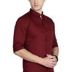 Chinese Mandarin Collar Shirt For Men - Maroon