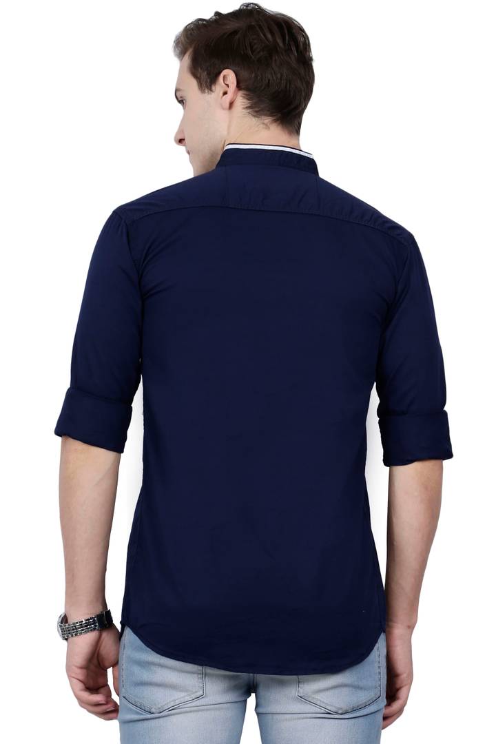 Chinese Mandarin Collar Shirt For Men - Navy Blue