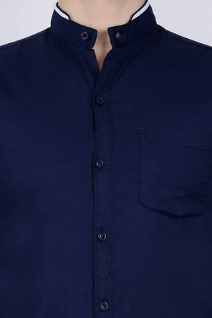 Chinese Mandarin Collar Shirt For Men - Navy Blue
