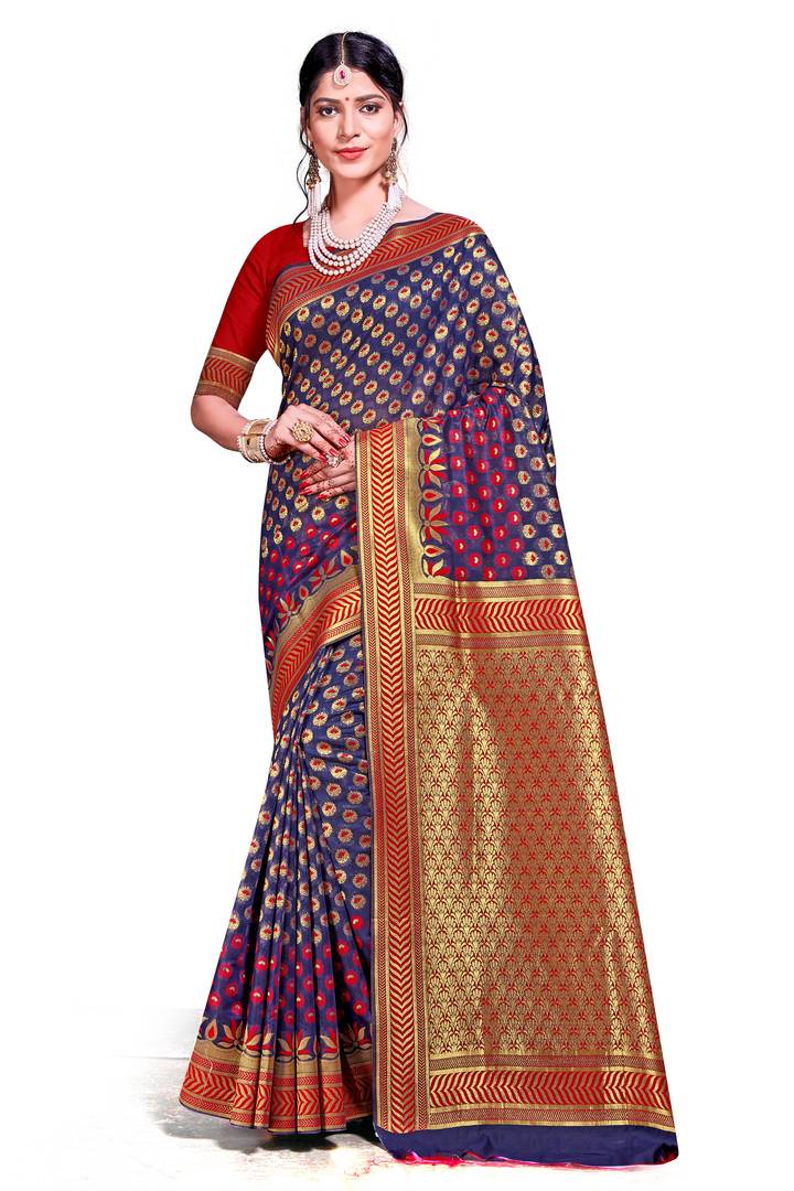 Multicoloured Woven Design Art Silk Saree with Blouse piece
