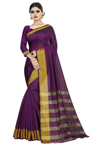 Purple Woven Design Cotton Silk Saree with Blouse piece