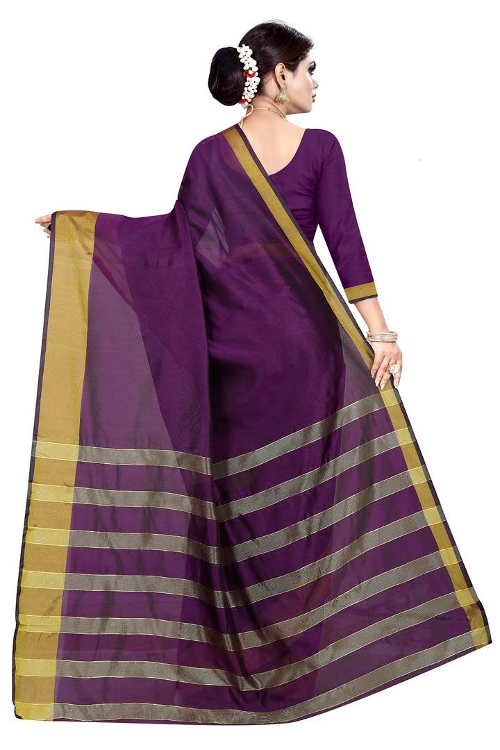 Purple Woven Design Cotton Silk Saree with Blouse piece