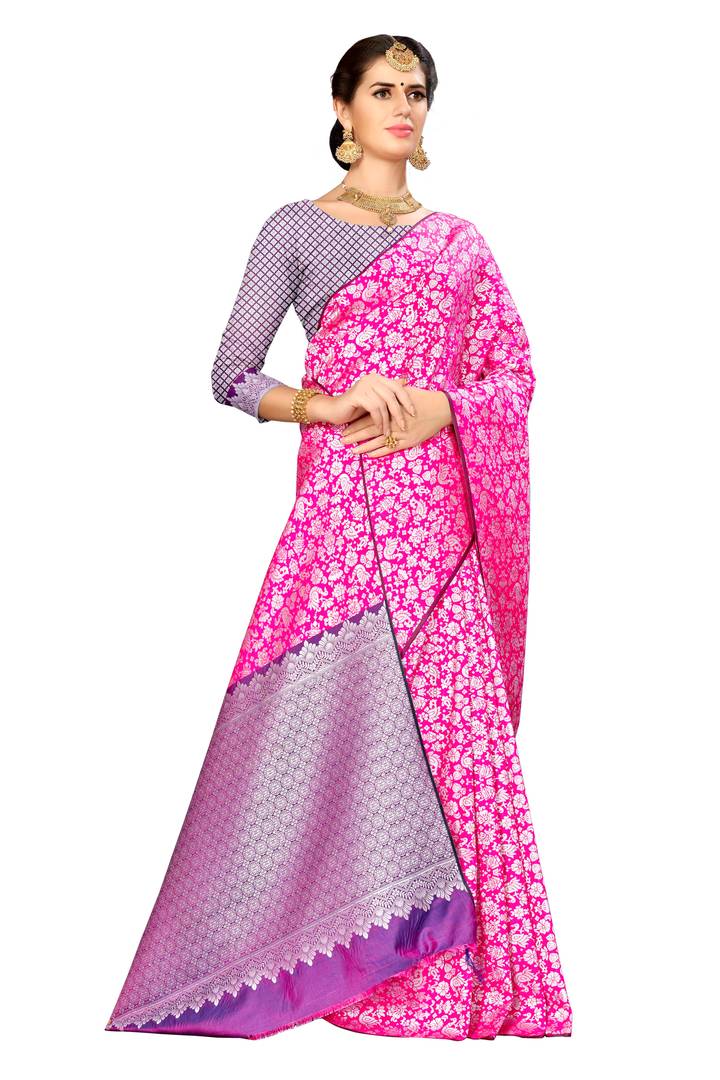 Multicoloured Woven Design Silk Blend Saree with Blouse piece