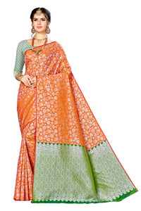 Multicoloured Woven Design Silk Blend Saree with Blouse piece