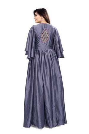 Stylish Grey Embroidery Towel Work Umbrella Design Silk Gown
