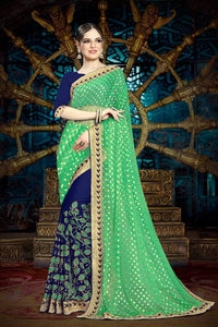 Green Embroidered Georgette Saree with Blouse piece