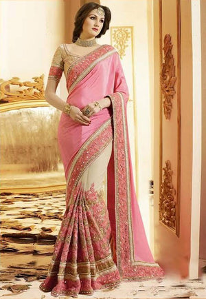Designer Baby Pink Color Chiffon Bollywood Saree