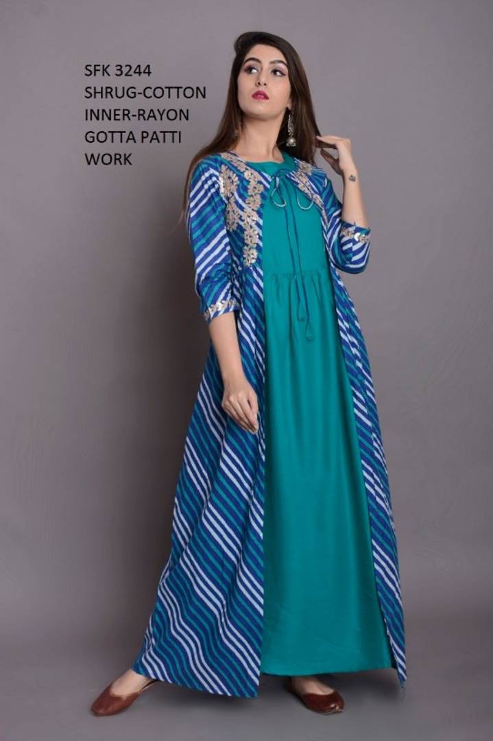 LEHRIYA WITH GOTA PATTI WORK SHRUG AND KURTA