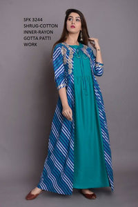 LEHRIYA WITH GOTA PATTI WORK SHRUG AND KURTA