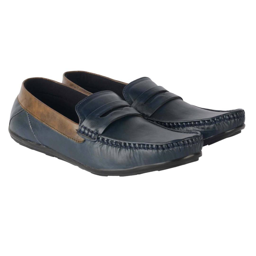 Elegant Blue Solid Synthetic Leather Men's Loafers